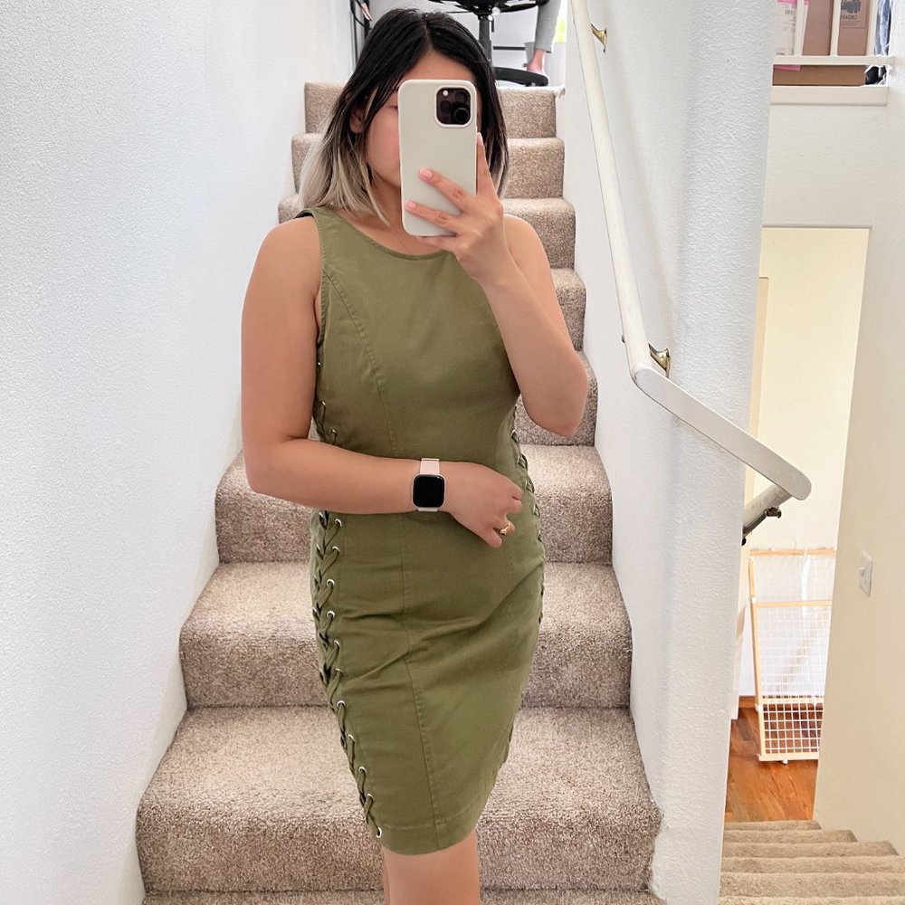 ALC Valeria Army Green Side Lace Up Sleeveless Bodycon Mini Dress US 2